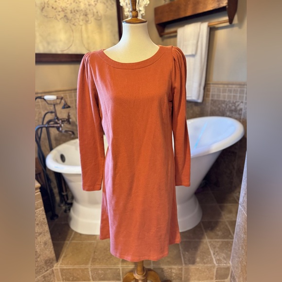 ANN TAYLOR LOFT PUFF SLEEVE SWEATSHIRT Cotton DRESS Auburn Size 6 - Picture 2 of 7
